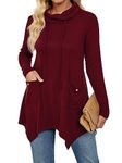 RANPHEE Women's Long Sleeve Tops 2024 Wine Fall Fashion Trendy Clothes Cowl Neck Loose Fit Pullover Sweatshirts Cute Shirts with Pockets XL