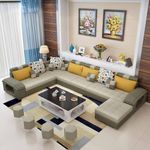 Torque - Silvester 12 Seater Sofa Set for Living Room (Right Side, Cream & Grey) | Interchangeable U Shape Sectional Sofa with Puffy and Stool for Guest Room