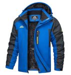 TACVASEN Mountain Jacket Waterproof Men Cold Winter Jacket Hiking Fleece Ski Jacket Snow Climbing Snowboard Windproof Softshell Skiing Hoodie, L, Blue