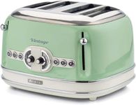 Ariete 0156/04 Retro Style 4 Slice Toaster with 2 Slice Control, 6 Browning Levels and Removable Crumb Tray, Cool Touch Sides, Non-Slip Feet, Vintage Design, Green