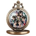 Tiny Tim Antique Metal Pocket-Watch Keychain BTS Army Theme Print On Dial Metallic Car Bike Home Key Chain & Key Ring Best Gift for Men, Women & Fans on Special Occasions (Bronze BTS Logo Standing)