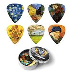 12 Pack Celluloid Medium Guitar Picks, Van Gogh 0.71mm Picks in a Box - Unique Guitar Gift For Bass, Electric & Acoustic Guitars.Best Gift for Men Women Guitarist