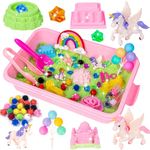 Unicorn Sensory Bin,Play Sandbox Beach Sand Toy Unicorn Toy for Kids,Castle Moulds, Sensory Learning Toy, Sand Art kit for Boys and Girl, Play Soft Sand Toy for Toddlers 3 Years Old and Up