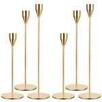 Set of 6 Gold Candle Holders Taper Candle Holders Tall Metal Candle Stands Holders for Table Centerpiece Modern Pillar & Home Wedding Decor