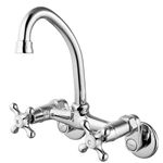 Polish Chrome Wall Mount Kitchen Sink Faucet 3 to 9 Inch Adjustable Spread Double Cross Handle Mixer Tap