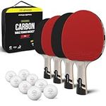 PRO SPIN Table Tennis Bats - Carbon Fibre Table Tennis Racket - Superior Control & Spin - Professional Quality Ping Pong Bat - Table Tennis Set with Bats and Balls (Red, 4-Pack)