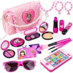 Pretend Play Makeup Set 19pcs - Fake Cosmetic Toys Kit with Pink Purse, Smartphone, Sunglasses, Birthday Gift for Little Girls