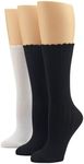 HUE Women's Scalloped Pointelle Sock, Black/White Pack, One Size