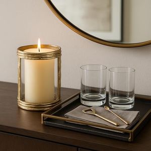 Modern Glass Candle Holder Hurricane for Home Decor - Elegant Pillar Candle Holder for Table Centerpieces Accent - Decorative Candle Stick Holder for Mantel or Entryway Table - 8", Gold & Clear