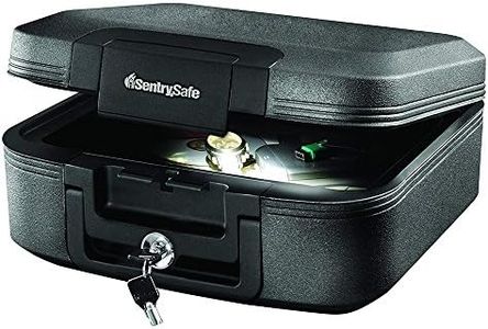 SentrySafe Fireproof and Waterproof Chest Box with Key Lock, Black Travel Safe with Interior Lighting and Carrying Handle, 0.28 Cubic Feet, 6.6 x 15.4 x 14.3 Inches, CHW20205