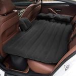 fabfunk Car Mattress, Air Inflatable Bed Plush PVC Air Mattress for Cars, Camping, Picnics, Extra Bed - Black, One Size with Air Pump and 2 Pillows (Black)