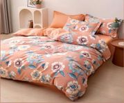 Mosho 220 TC Glace Cotton King Large Size 9 Feet Comforter Set Double Bed with BedSheet Set (Orange Floral)