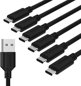 Sabrent [6-Pack] 22AWG Premium 6ft USB-C to USB A 2.0 Sync and Charge Cables [Black] (CB-C6X6)