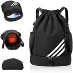 Fashion Sports Backpacks, Large Capacity Drawstring Gym Bag, Waterproof Backpack with Bottom Compartment and Wide Drawstring, Small Bag Backpack with Inner Pocket, Outer Pocket (Black)