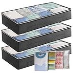 Underbed Storage Bag 3Pack 90L Large Under Bed Storage Box with 4 x Large Zip lock Bags with PVC Window for Clothes, Duvets, Comforters, Blankets, Bedding, Quilts