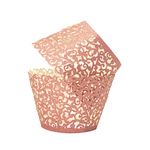 T-Language 100pcs Cupcake Wrappers Lace Cupcake Liners Laser Cut Artistic Bake Cake Paper Cups Muffin Paper Holders for Wedding Party Birthday Decoration (Rose Gold)