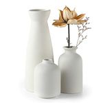 CEMABT White Ceramic vase Set-3 Small Flower vases for Decor,Modern Boho Farmhouse Home Decor,Decorative vase for Pampas Grass&Dried Flowers,idea Shelf,Table,Bookshelf ，Entryway- Distresse