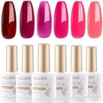Gellen Red Gel Nail Polish Set 6 Colors 10 ML Pink Burgundy Glossy Shimmer Glitter Gel Polish Kit UV Soak Off UV Gel X Nail Art Manicure Salon DIY at Home Christmas Nails Gift