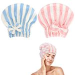 Unaone 2 Pack Microfiber Hair Drying Towels, Super Absorbent Turban Hair Towel Cap, Quick Dry Head wrap with Bow-Knot Shower Cap for for Curly, Long, Thick Hair & Wet Hair (Light Purple & Light Blue)…