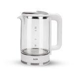 Glen Electric Glass Tea Kettle 1.8 Litre with 360° Rotational Base, Auto Shut-off, 1500W - White/Black (SA-9001)