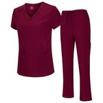 Natural Uniforms Women's Cool Stretch V-Neck Cargo Top and Pant Set 8400-9400 (Burgundy, Medium)