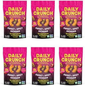 Daily Crunch Sprouted Cashews and Dehydrated nuts for a Unique Crunch, Keto Friendly, Non-GMO Zero Seed Oils, Gluten Free 4oz (6 Pack, Sichuan)