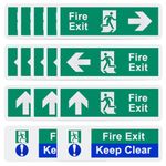 DODUOS 15Pcs Fire Exit Sign, 30 X 10cm Fire Exit Keep Clear Sign, Self Adhesive Emergency Exit Signs, Safety Fire Exit Arrow Signage, Fire Action Point - Sign, Right, Left, Up Arrow