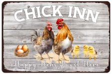 Funny Chicken Coop Metal Sign Rustic Chick Inn Happy Hens Roost Here Sign Farmhouse Style Hen House Metal Wall Decor Vintage Novelty Gift 8x12 Inch