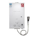 Lfhelper LPG Tankless Hot Water Heater, 8L 16KW Tankless Propane Gas Water Heater for Home Shower Camping Pet Washing Horse Shower Silver