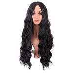 MapofBeauty 28 Inch/70 cm Long Wavy Middle Part with No Bangs Synthetic Fiber Curly Fashion Women Party Cosplay Wig (Black)