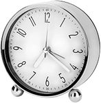 Welltop Analog Alarm Clock, 4 inch Super Silent Non Ticking Small Round Clock with Arabic Numerals Beep Sounds, Battery Operated, Simply Design, for Bedrooms Bedside Desk, Easy Set (No Light)