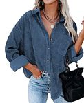 MINTLIMIT Women Corduroy Blouses Comfy Long Sleeve Jacket Tops V Neck Button Down Tops Shirts Blouse (Blue,2XL)