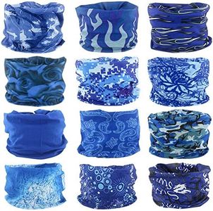 Cutewing Outdoor Face Mask Blue Seamless Neck Gaiter Elastic Magic Headband Scarf Sweatband Balaclava Sport Headwear Bandana Scarf UV Resistence,Pack of 12