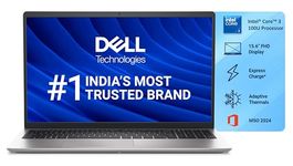 Dell 15 (Previously Inspiron) Laptop, 14th Gen Intel Core i3/Core 3 100U Processor, 8GB, 512GB, Intel UHD Graphics, 15.6" FHD IPS 250nit Display, 12m Mcafee, Win 11 + MSO'24, Platinum Silver, 1.63kg