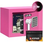 KOFAIR Safe Box for Home Safe (0.23 Cubic Feet) with Fireproof Bag, Personal Safe Box for Money Safe for Cash Saving, Mini Safe Box with Key, Digital Safety Box with Light, Money Lock Box (Pink)