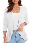 Urban CoCo Women's Casual Lightweight Open Front Cardigan Soft Draped Ruffles 3/4 Sleeve (White, M)