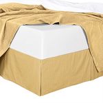 sheetsnthings 100% Cotton Bed Skirts (15 Inch Drop) 300TC -Queen Size, Gold Striped- Pleated Tailored Bedskirts with Split Corners