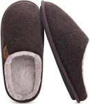 COFACE Unisex Mens Womens Warm House Slippers Cozy Memory Foam Scuff Slipper Slip On Lightweight Felt Bedroom Shoes With Indoor Outdoor Rubber Sole, Dark Brown Size 9