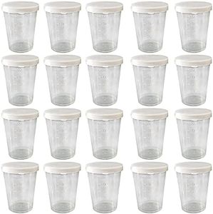 Dadamong 20PCS Plastic Medicine Measuring Cups with Lids, Clear Reusable Graduated Cups Transparent Scale Measuring Cups, Measure Container for Mixed Pills, Liquid Medication (50ML)