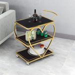 Brown Art SHOPPEE Heart Shape Coffee Table Bar Trolley 3-Tier Metal Serving Trolley with Wheel Elegant Home and Restaurant Mobile Cart for Food Serving Coffee Table for Living Room (Gold & Black)