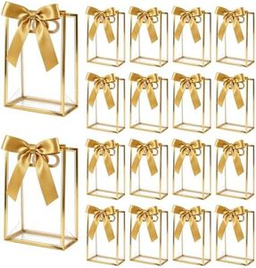 STANETCO 18 Pcs Reusable Clear Plastic Gift Bags with Handles Ribbons 7.09x10.24x3.15 Inch PP Favor Bags for Valentine's Day Wedding Bridal Shower Birthday Graduation Shopping Busines (Gold)