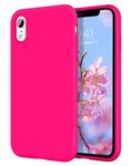 DOMAVER iPhone XR Case Liquid Silicone Slim Lightweight Smooth Soft Gel Rubber Microfiber Lining Cushion Texture Cover Protective Shockproof Phone Cases for iPhone XR Hot Pink