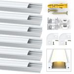 Led Aluminum Profile, Jirvyuk 6 Pack 1m/3.3ft LED Channel and Diffuser for LED Strip Lights with Milky White Cover, End Caps and Metal Mounting Clips - Silver (U Shape)