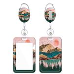 Badge Holder, Retractable Badge Reel with Carabiner Belt Clip and Key Ring, Name Tag Work Badge Clip Vertical ID Card Holder Cover Case for Name Card, Key Card (Sunset)