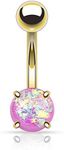 FIFTH CUE 14G Opal Glitter Prong Set Gold IP Over 316L Surgical Steel Belly Button Ring (synthetic opal) - Purple