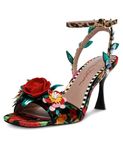 Betsey Johnson Women's Karra Heeled Sandal, Black Rose Multi, 8