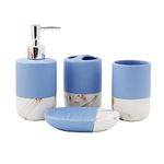 Bargain Shack Durable 4pcs Marble Bathroom Set, Vanity Countertop organizer, Contemporary Accessories set, Tooth Brush Holder, Soap Dispenser, Soap Dish & Tumbler. (Blue)