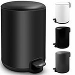 MSYU 1.3 Gallon/5 Liter Trash Can with Soft Close Lid,Stainless Steel Garbage Can with Removable Wastebasket, Round Trash Can for Bathroom, Kitchen, Office (Black)