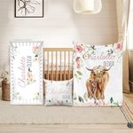Duckbe Custom Crib Bedding Set - Highland Cow Design Personalized Name Baby Nursery Bedding 3 Pcs Set - Chic Soft Blanket, Sheet, Pillowcase for Newborns Boys Girls Gifts Color24