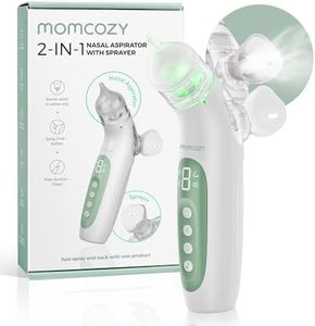 Momcozy BreezyClear™ 2-in-1 Electric Nasal Aspirator with Spray, Nasal Aspirator for Baby, 65kPa Nose Sucker with 4 Adjustable Suction Levels,Portable Electric Nose Cleaner,Light & Music Soothing